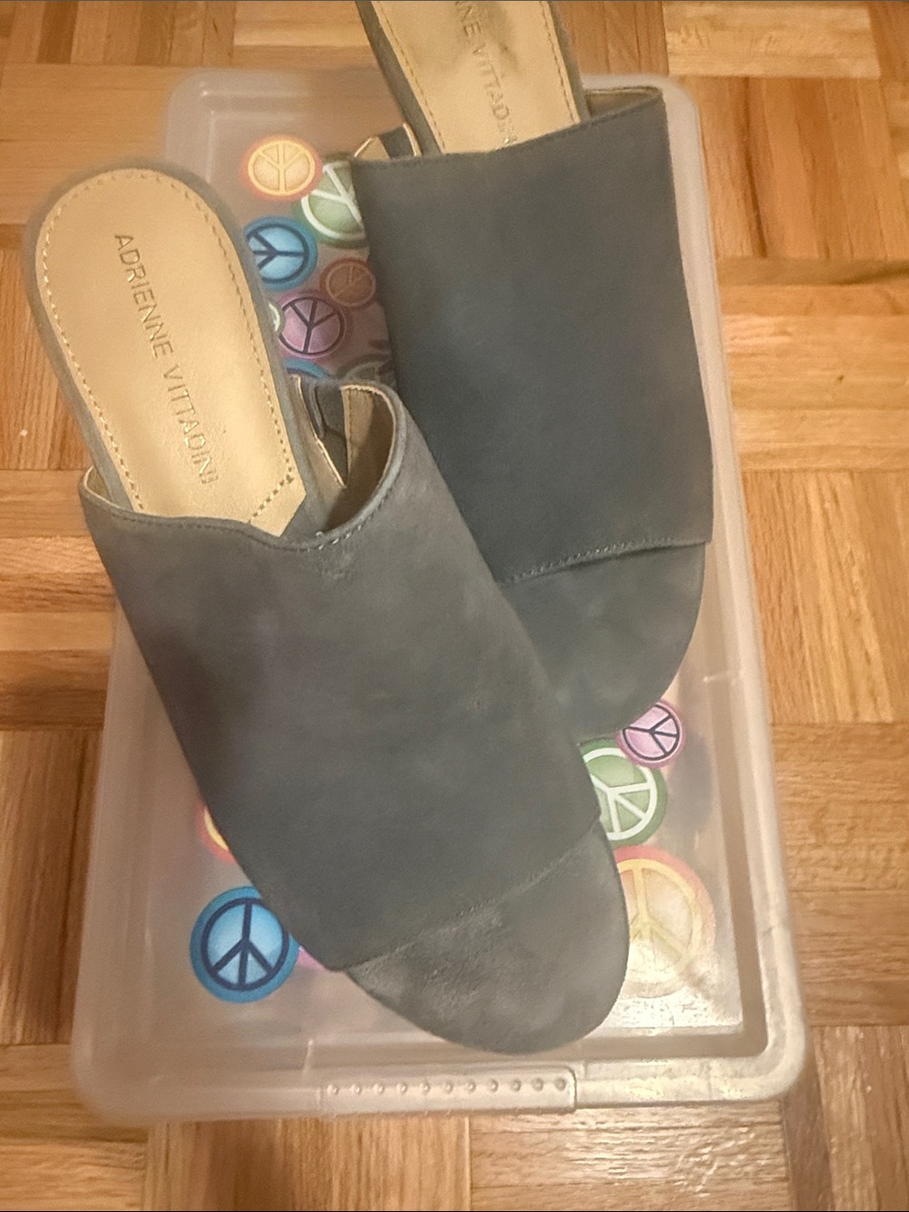 Adrienne Vittadini Slate Gray Slip-On Mules